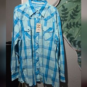 Cowgirl Hardware Blue Plaid Western Shirt